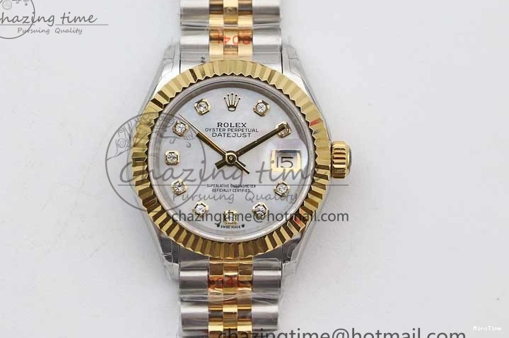 MiroTime 0105 Datejust 28mm 279179 SS YG TWF Best Edition White Diamonds Markers Dial on SS YG Jubilee Bracelet NH SunProtective 2144